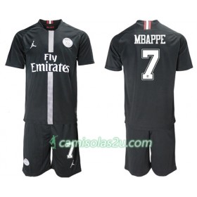 Camisolas de Futebol Paris Saint-Germain Mbappe 7 Jodan Preto Criança Equipamento 3ª 2018/19 Manga Curta